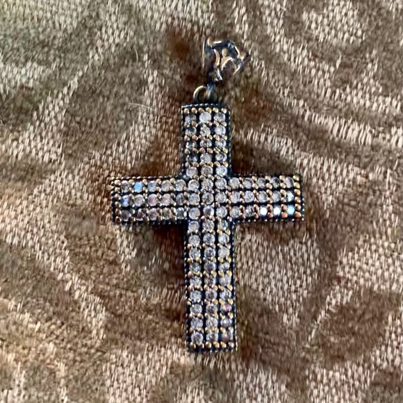 Antique Vintage Style Crystal Topaz Men or Unisex Cross Pendant - Picture 7 of 8
